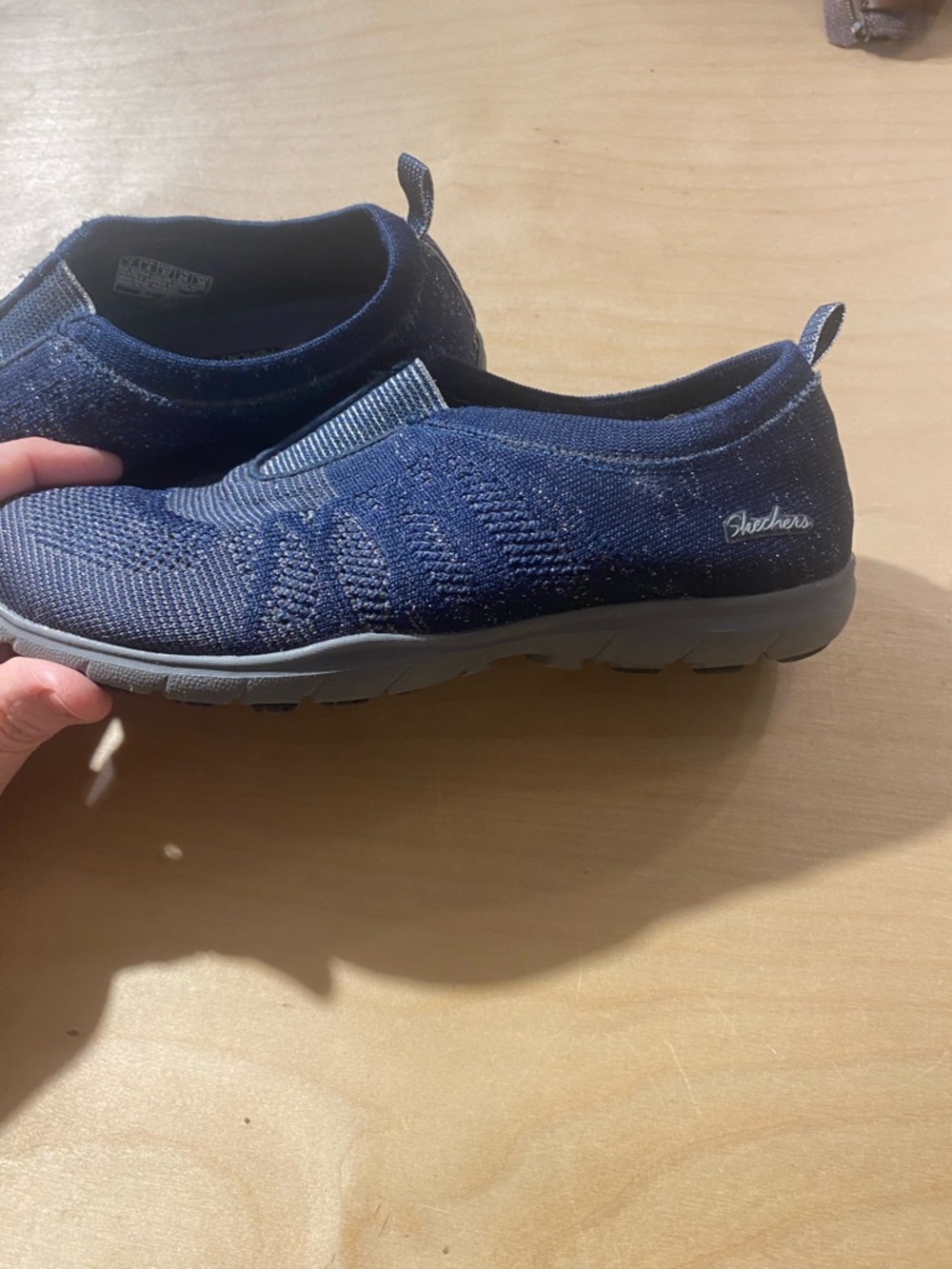 Skechers Navy Blue Slip-On Knit Sneakers 7 (Box 1) - Picture 3 of 13